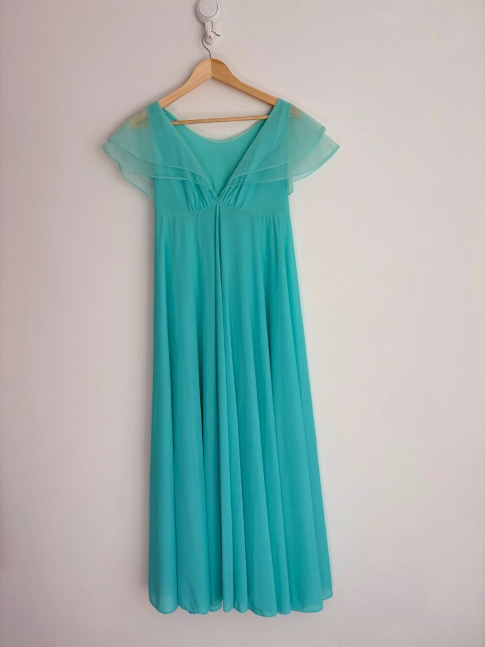 Vintage Cahill 1960s Fairycore Chiffon Empire Waist Maxi Nightgown XS
